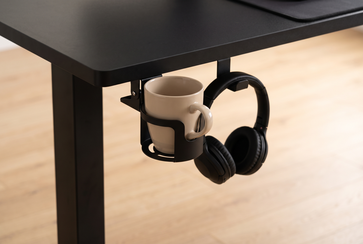 Porte-gobelet et crochet casque du bureau Relève Un